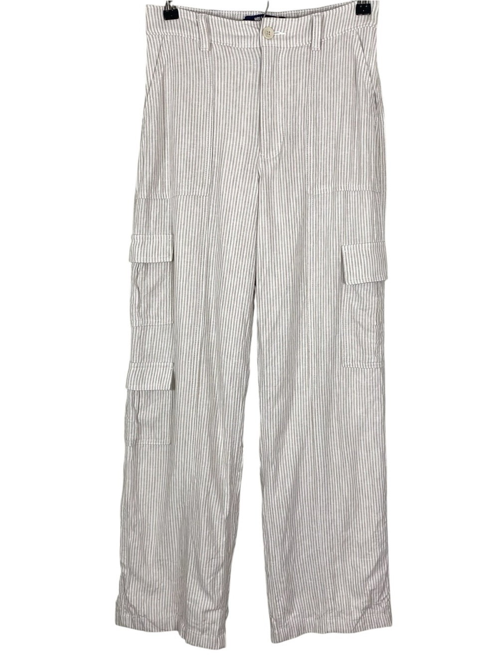 Hollister Womens Ultra High-Rise Baggy Cargo Pants Small Striped Linen Blend
